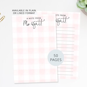 Personalized Script Notepad: Pink Gingham Stationery Gift