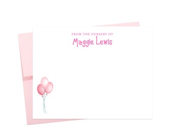 Personalized Stationary Set for Kids, Custom Stationery with Balloons, Baby Nursery Thank You Card From New Parents, Custom Note Cards