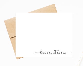 Personalized Script Stationery Cards set, Elegant Flat Notecards, Personalized Stationary Card Set Flat Note Cards and Envelopes, Flat Cards