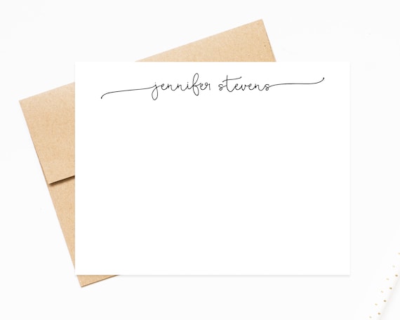 Script Personalized Stationery Cards Set, Flat Notecards