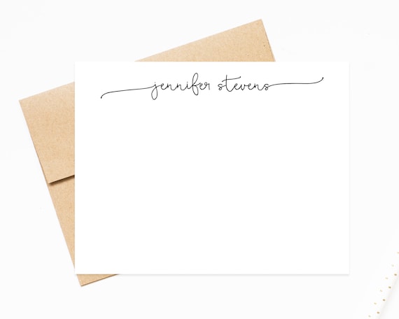 Script Personalized Stationery Cards set, Flat Notecards, Personalized Stationary Card Set Flat Note Cards and Envelopes, Flat Cards