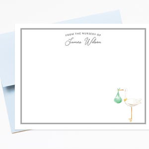 Personalized baby stationery, Baby invitation notecards with stork, Cute baby stationary, New baby thank you, Custom Stationary Note Cards