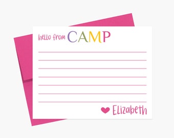 Personalized Camp Stationery Set For Girls, Custom Stationary with Lines, Cute Summer Notes, Personalized Gift for Girls, Summer Note Cards