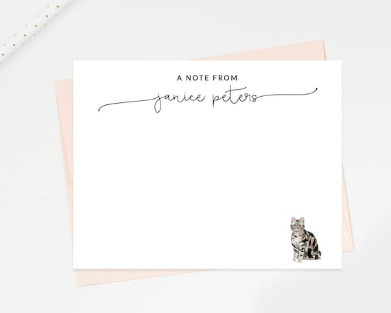 Personalized Cat Stationary, A Note From Custom Notecard Stationary, Cat Lover Stationery, Simple Stationery Cards, Cat Lovers Gift Set