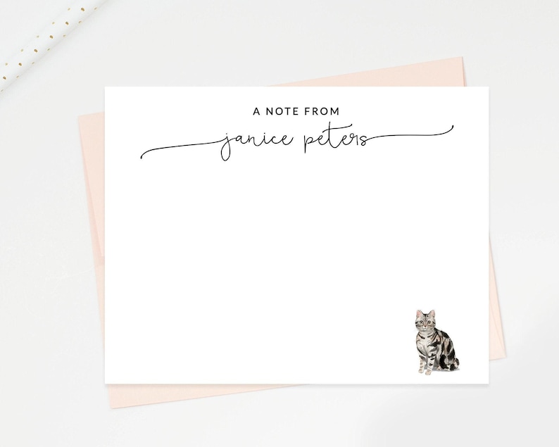 Personalized Cat Stationary, A Note From Custom Notecard Stationary, Cat Lover Stationery, Simple Stationery Cards, Cat Lovers Gift Set image 1