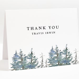 Personalized Modern Greeting Thank You Cards With Trees, Business Thank you Card, Woodland Stationary, Folded Note Card And Envelopes