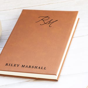 Personalized Vegan Leather Journal with Initials and Name, Custom Monogram Notebook Gift for Men and Women