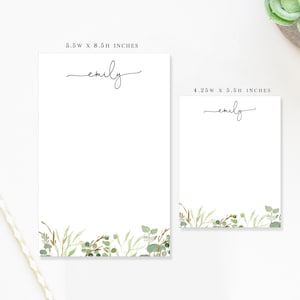 Personalized Mini Notepad with Script Text for Do List with Green Florals, Memo Pad Notes for Groceries, Personalized Notepad Teacher Gift