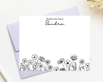 Personalized Wildflower Stationery Set Gift for Her, Custom Flower Floral Stationary Cards with Envelopes, Mom Thank You Appreciation Note