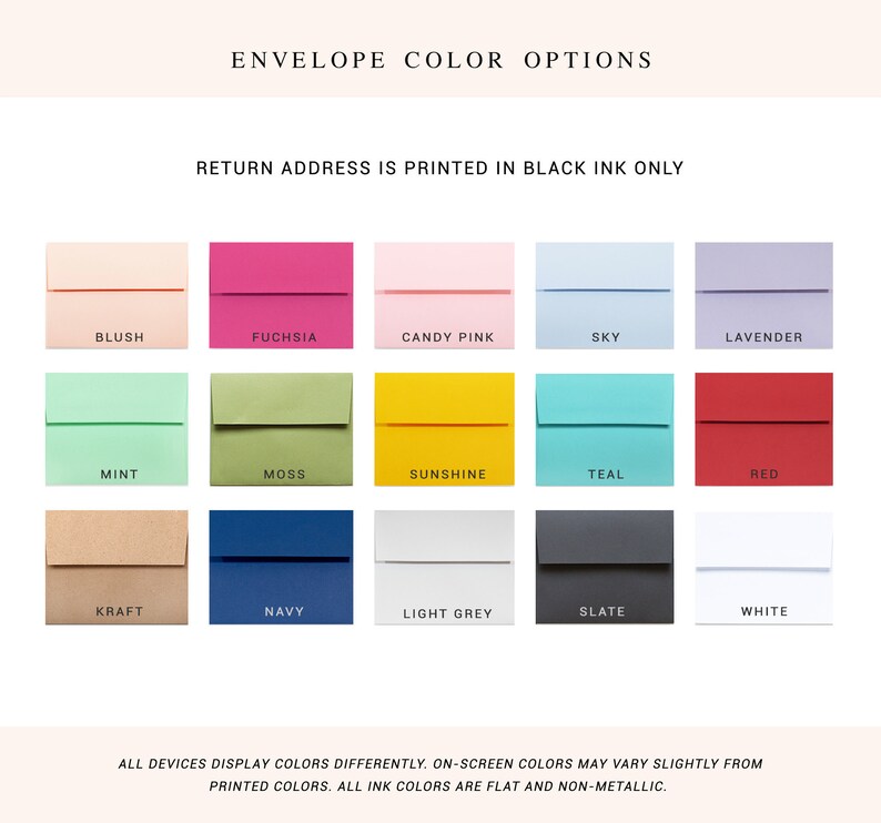 the envelope color options for the return address is printed in black only