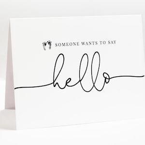 Someone Wants To Say Hello Pregnancy Announcement Card with Baby Feet, We&#39;re Expecting Stationary Card, Minimal Pregnancy Card
