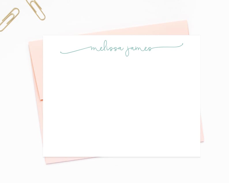 Stretched Scripted Personalized Stationery Note Cards, Flat Cards with Envelopes, Personalized Stationary image 1