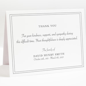 Personalized Formal Funeral Thank You Notecards, Sympathy Acknowledgement Cards Envelopes, Flat or Folded Traditional Bereavement Stationery