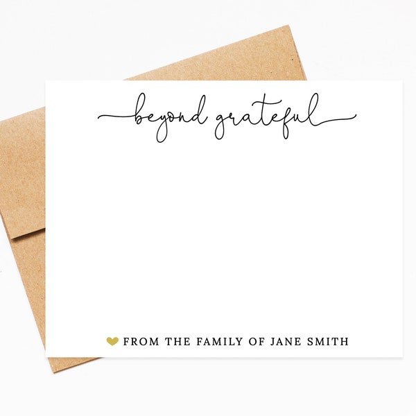 Personalized Beyond Grateful Thank You Card for Any Occasion, Thank You Stationery with Heart, Simple Thank You Card Set with Envelopes