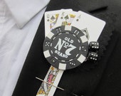 Groom Poker Playing Card Themed Buttonhole Boutonniere Red White Black Vegas Wedding