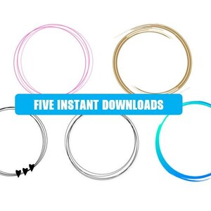 5 kreatywnych kółek, minimalistyczny, obramowanie ramki, pliki PNG, przezroczyste tło, natychmiastowe pobieranie
