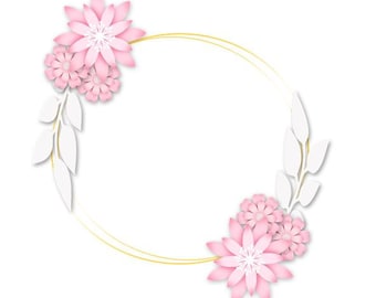 Wedding Pink and White Floral Gold Circle circle, border, wedding frame, rose gold, PNG, Instant download