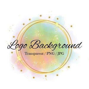 Rainbow Shimmer Watercolor | Gold Frame Circle Clipart | Logo Background | PNG & JPG Instant downloads