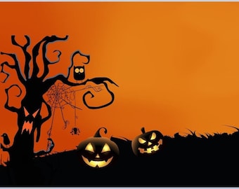 Wide Halloween Background | Digital Wallpaper | Orange and Black | Pumpkins Fun | JPG Instant Download