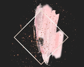 Pink Brush Strokes |  Square Clipart | Rose Gold Glitter border frame | PNG & JPG Instant downloads