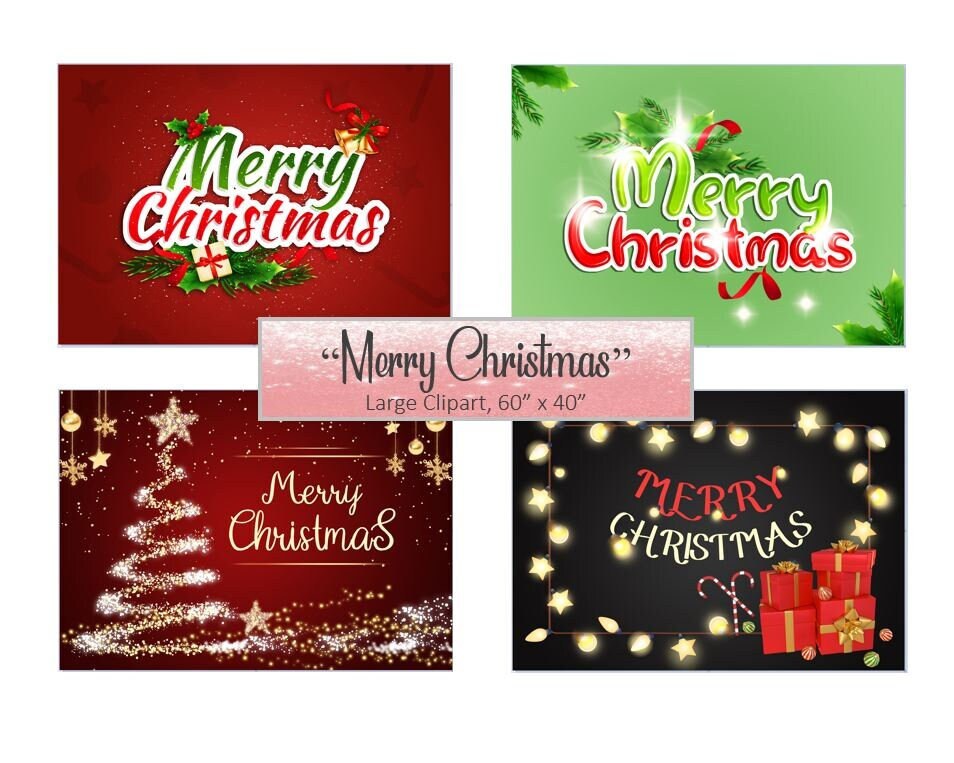 Merry Christmas Clipart | All 4 Clipart Wallpaper | Large 60"x40" | Beautiful, high-quality JPGs