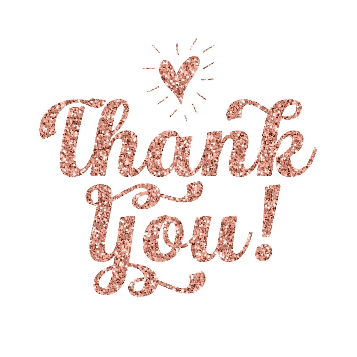 Rose Gold, Thank You with heart effect, Glitter Clipart, JPG Instant download