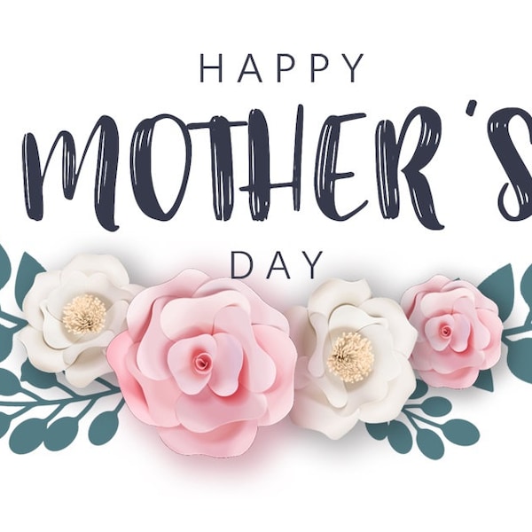 Happy Mother's Day Clipart Design, Beautiful Painted Flowers, PNG and JPEG Instant Downloads