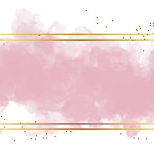 Puede incluir: Un fondo de acuarela rosa con un doble marco dorado. El fondo tiene un aspecto suave y descolorido con un sutil efecto de brillo.