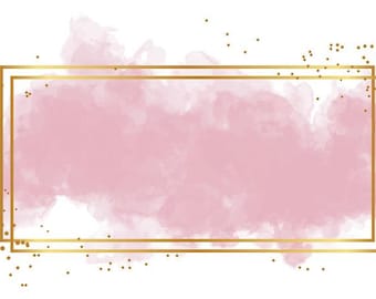 Pink Watercolor Clipart | Gold Glitter Rectangle Frame | PNG and JPG Instant downloads