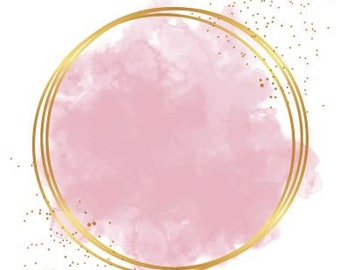 Pink Watercolor | Gold Circle | Clipart | Glitter border frame | BONUS download included | PNG, JPG and pdf downloads