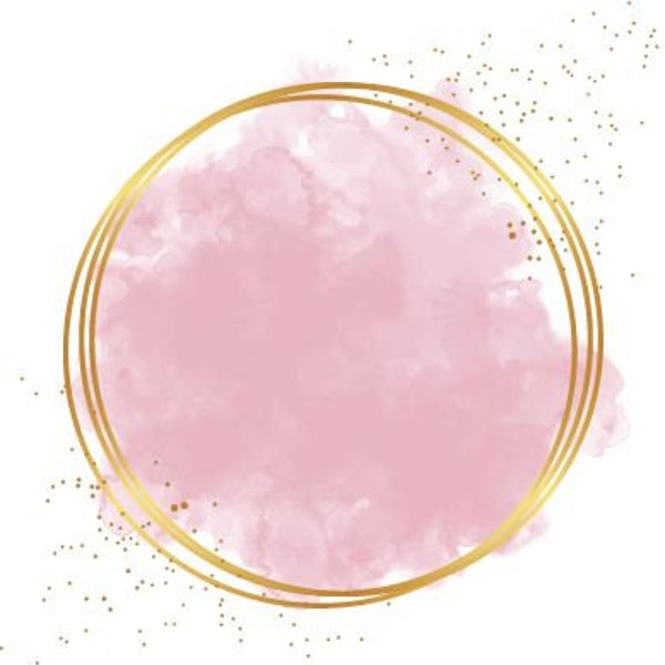 Pink Watercolor | Gold Circle | Clipart | Glitter border frame | BONUS download included | PNG, JPG and pdf downloads