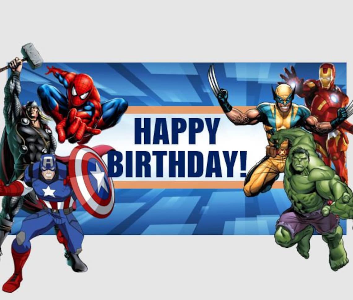 Marvel Superhero Birthday banner Happy Birthday 24 x Etsy