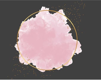 Pink Watercolor | ONE Circle | Clipart | Glitter border frame | PNG & JPG downloads