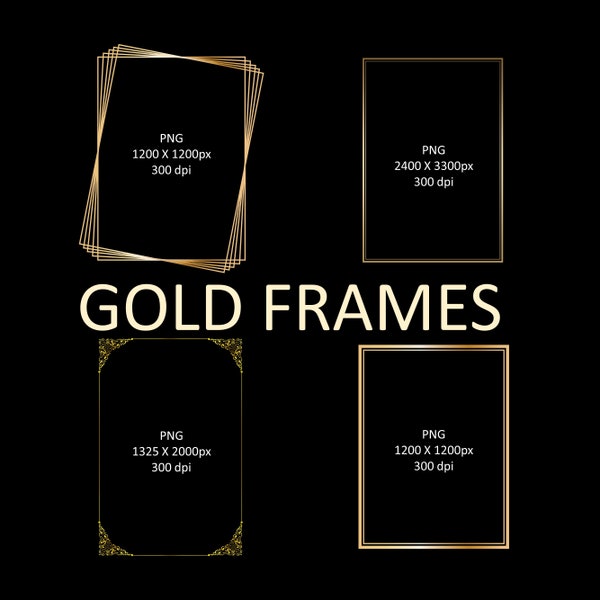 Gold Frame clipart | Invitation | Certificate | Logo | Clip art | PNG, Instant downloads
