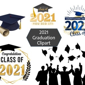 Clipart de graduación / 2021 / Felicitaciones / Siluetas Lanzamiento de gorra / Clase de 2021 / Descarga adicional incluida / Png Descargas instantáneas
