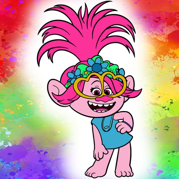 Trolls World Tour  I  Queen Poppy  I  Character Downloads  I  Wall Art  I  Rainbow Colored Background