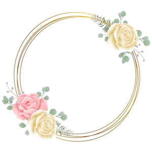 Oro giallo Rosa Floreale Acquerello Oro Cerchio cerchio, bordo, cornice per matrimoni, PNG & JPG, Download istantanei