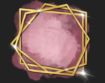 Gold Luxury Frame  |  Pink Splash |  Circle Clipart |  PNG & JPG, Instant downloads