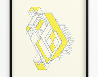 Paviljoen • scherm afdrukken • poster • handgemaakte • twee kleuren • geometrisch • minimale • wall art • geschenk • architectuur