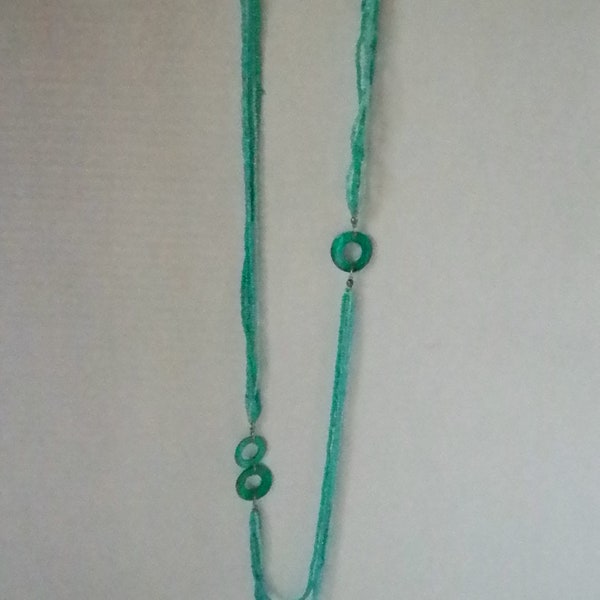 Beautiful Turquoise Colored Glass Seed Bead & Shell Opera Rope Necklace