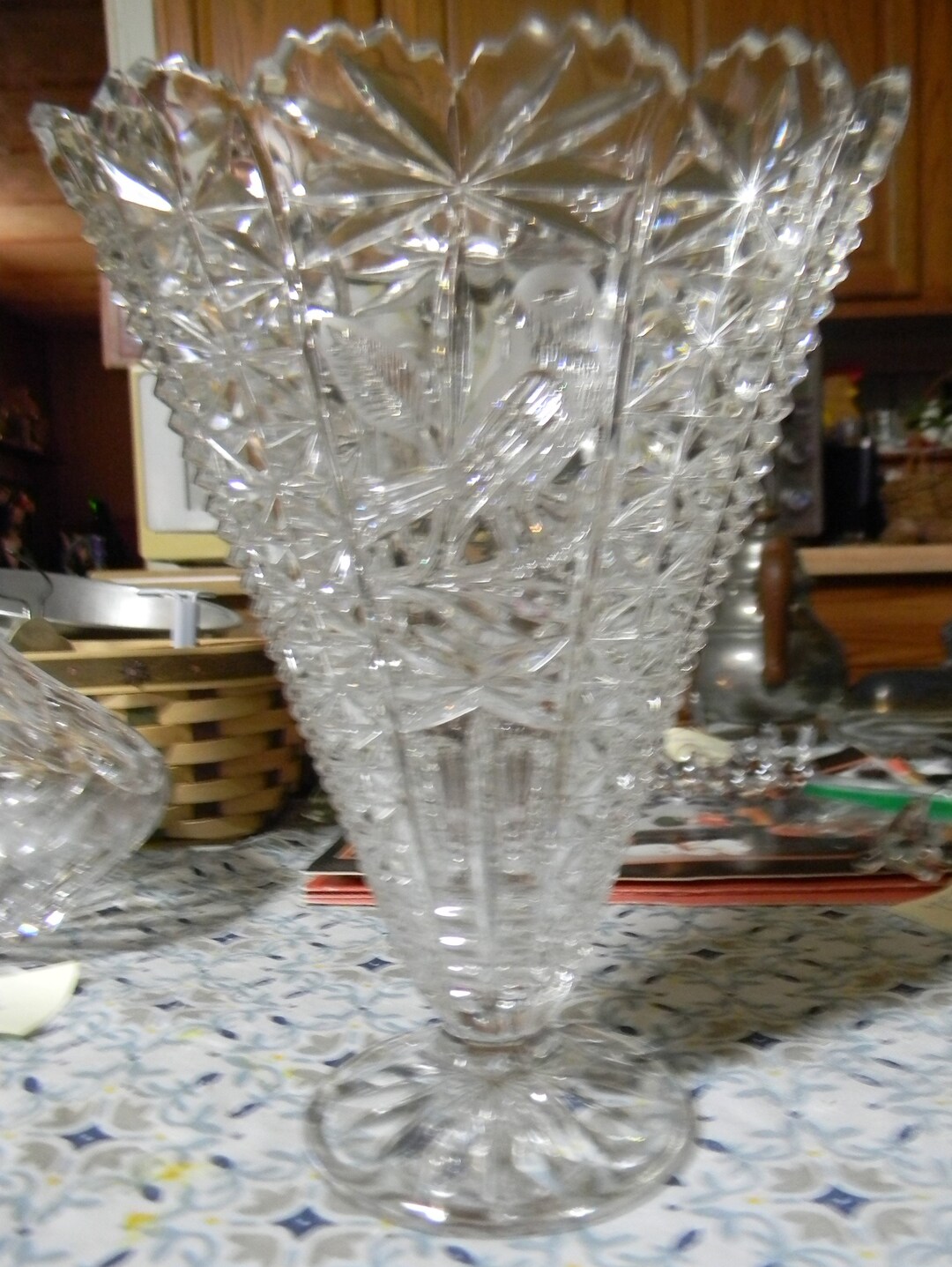 Vintage Crystal Fan Vase Etsy