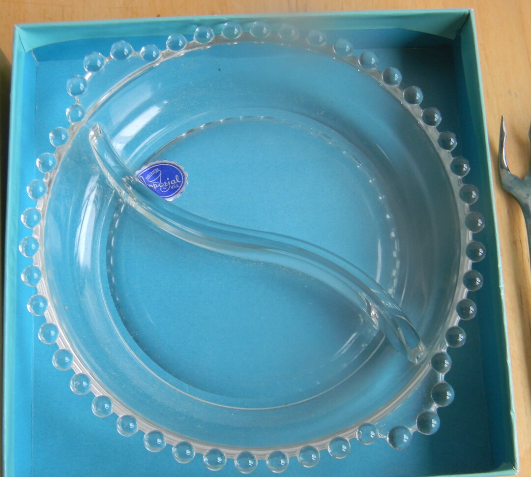 Vintage Candlewick Divided Relish Dish With Silver Fork and Spoon Etsy