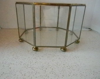 Vintage Octogon Shaped Brass and Glass Display Box