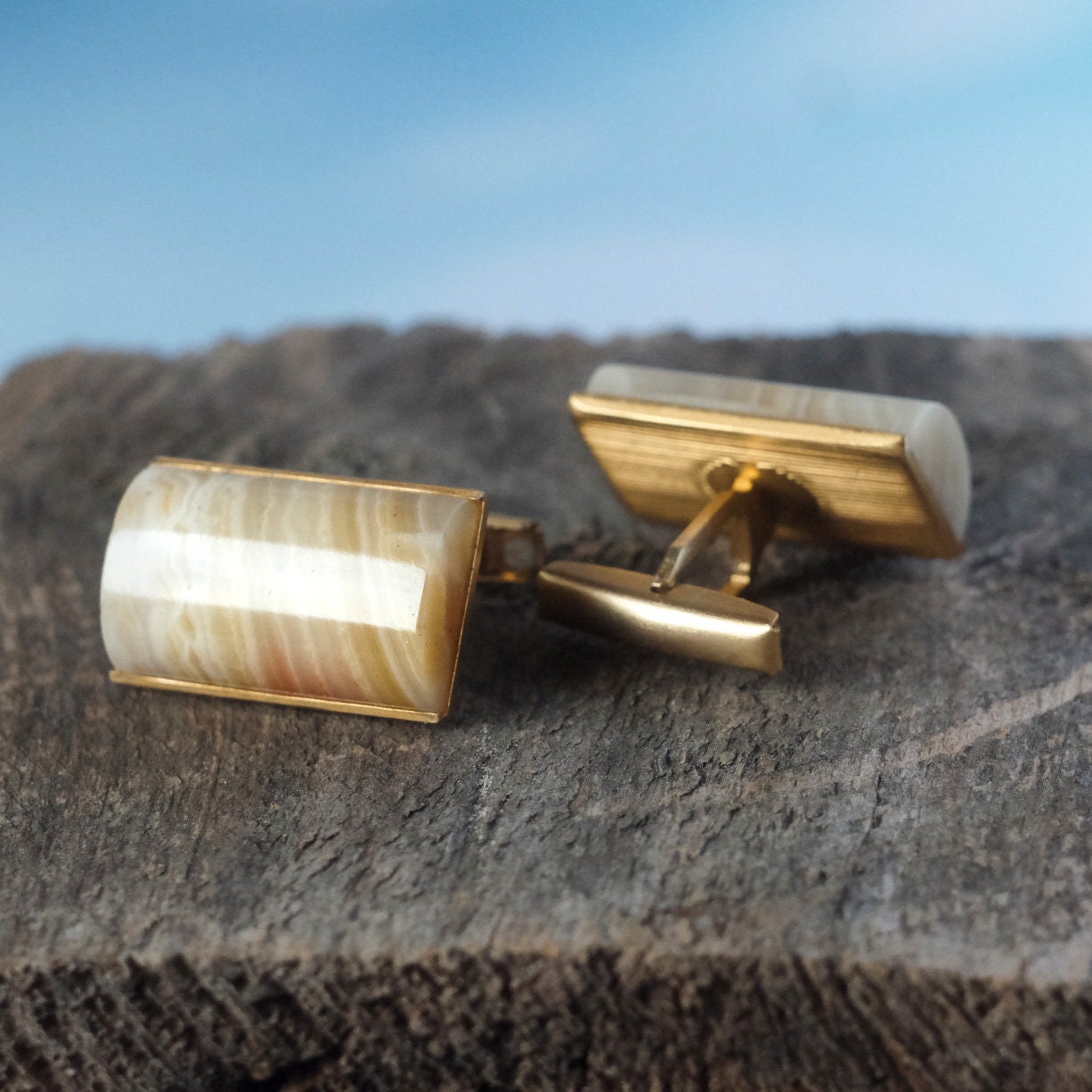 Mens vintage cufflinks with natural stone Etsy