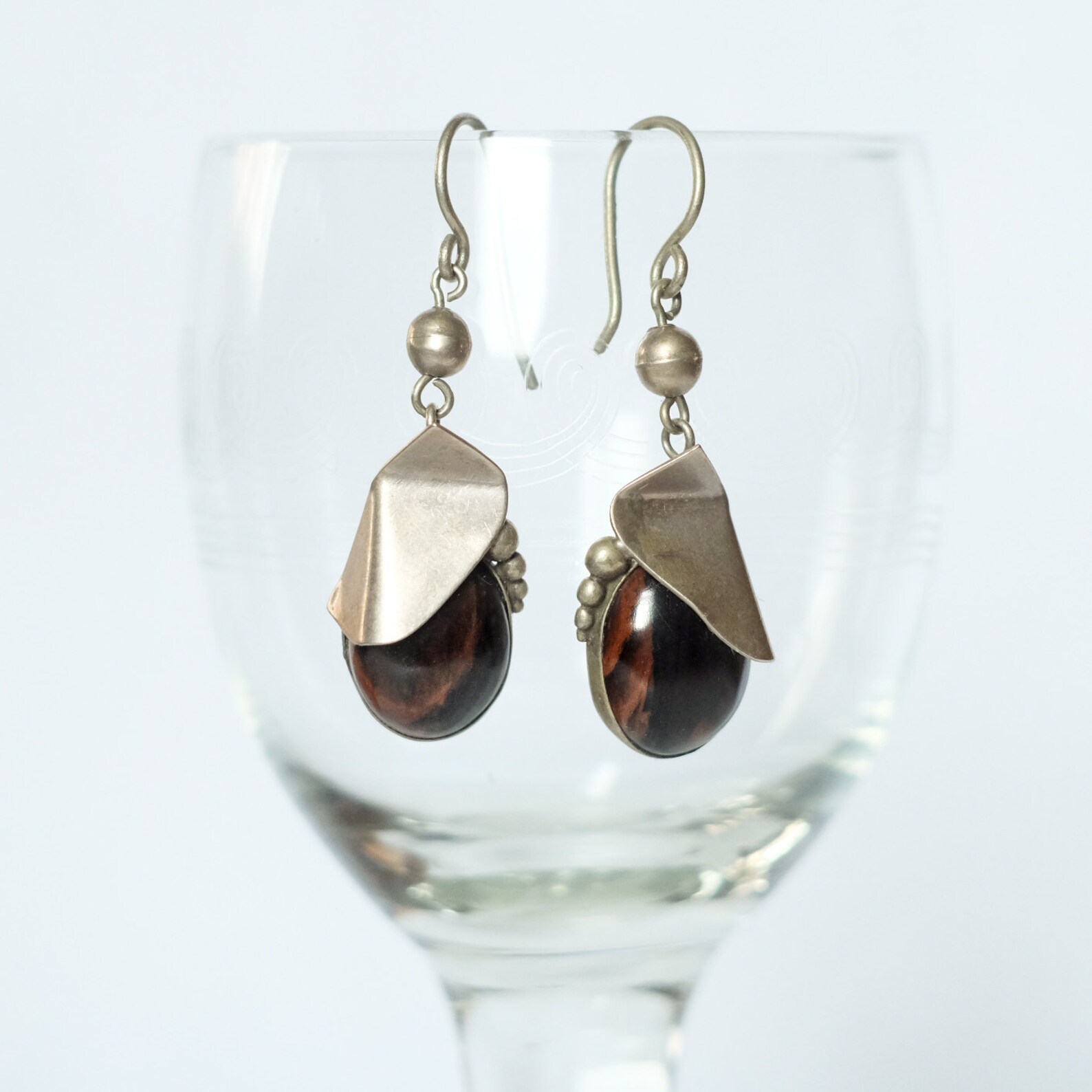 Vintage earrings avantgarde with brown stone oldfashioned Etsy
