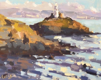 Mumbles Lighthouse, Bracelet Bay, The Gower. 7'' x 5'' Art Greetings Card. Quality printed card, blank inside.