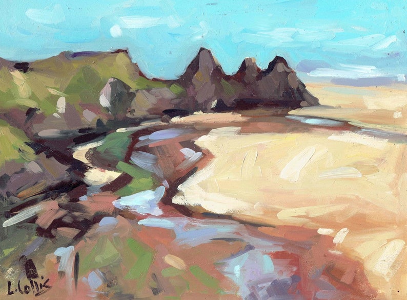 Three Cliffs Bay, The Gower. 7'' x 5'' Art Greetings Card. Quality printed card, blank inside. image 1