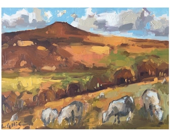 The Sugarloaf and Sheep, The Black Mountains. 7'' x 5'' Art Greetings Card. Quality printed card, blank inside.