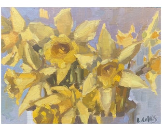 Vase Of Daffodils 7''x5'' Art Greetings Card. Quality printed card, blank inside.