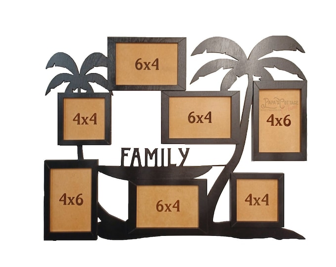 Double Palms photo Collage w Name Sign | Painted Personalized photo frame, Family photo collage, Photo Memorial, Picture collage